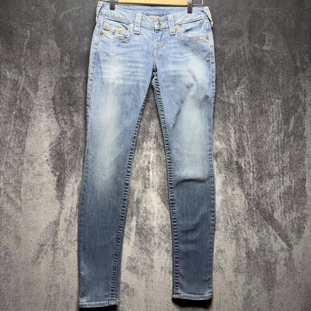 True Religion World Tour Jeans Womens 26 Light Wash Skinny Stretch Denim USA